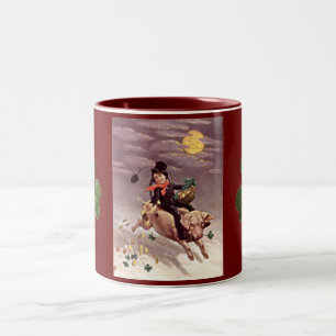 Vintage Junge auf einem Schwein Tasse