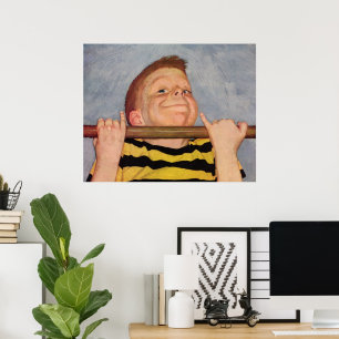 Vintage Junge beim Kinnheben, Fitness und Bewegung Poster