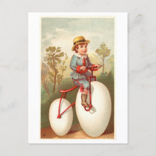 Vintage Junge fährt auf Eier-Fahrrad Postkarte