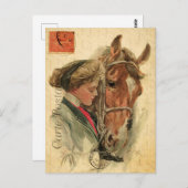 Vintage junge Frauen und Pferdeblütensprecher Fran Postkarte (Vorne/Hinten)