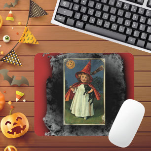 Vintage junge Halloween-Hexe Mousepad
