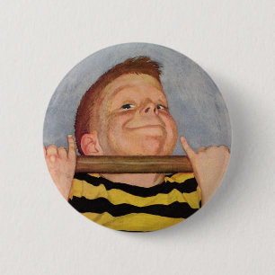 Vintage Junge macht Klimmzüge, Fitness und Bewegun Button