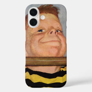 Vintage-Junge macht Klimmzüge, Fitness und Bewegun iPhone 16 Hülle