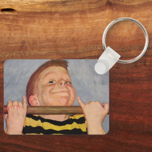 Vintage Junge macht Klimmzüge, Fitness und Bewegun Schlüsselanhänger