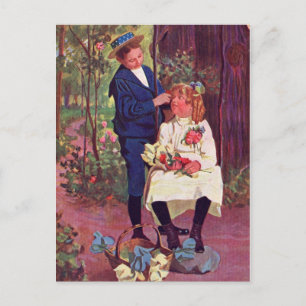Vintage - Junge & Mädchen im Wald Postkarte