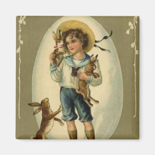 Vintage Junge mit Kaninchen Magnet