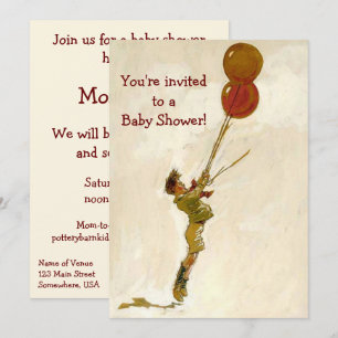 Vintage Junge mit roten Ballons, Baby Shower für e Einladung