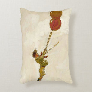Vintage Junge mit roten Luftballons auf einer Gebu Dekokissen