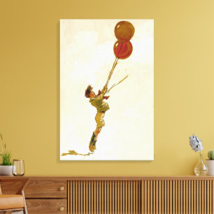 Vintage Junge mit roten Luftballons auf einer Gebu Leinwanddruck