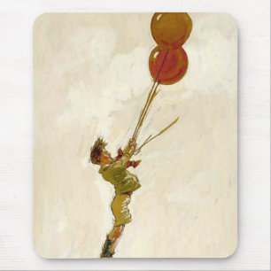 Vintage Junge mit roten Luftballons auf einer Gebu Mousepad