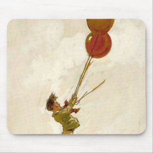 Vintage Junge mit roten Luftballons auf einer Gebu Mousepad