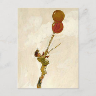 Vintage Junge mit roten Luftballons auf einer Gebu Postkarte