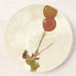 Vintage Junge mit roten Luftballons auf einer Gebu Sandstein Untersetzer