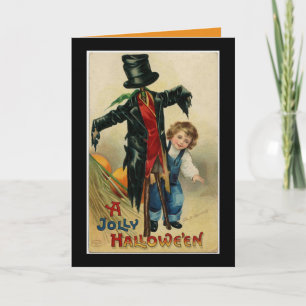 Vintage Junge mit Vogelscheuche Halloween-Karte Karte