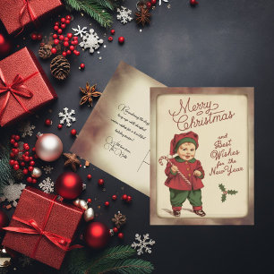 Vintage Junge mit Weihnachtsmannmütze und Zuckerro Feiertagspostkarte
