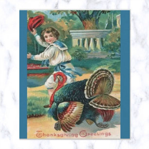 Vintage Junge ohne Hut und Truthahn Thanksgiving Postkarte