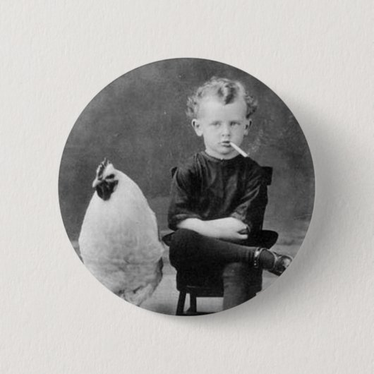 Vintage - Junge raucht mit Huhn Button (Vorderseite)