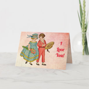Vintage Junge und Mädchen I Love You Textkarte Karte