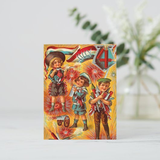 Vintage Jungen 4. Juli Postkarte (Stehend Vorderseite)