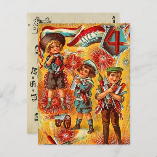 Vintage Jungen 4. Juli Postkarte (Vorne/Hinten)