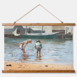 Vintage Jungen, die von Winslow Homer gegangen sin Wandteppich Mit Holzrahmen