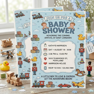 Vintage-Jungenspielzeug-Baby-Shower-Einladung in B Einladung