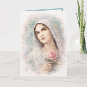 Vintage Jungfrau Maria religiöse Wasserfarbe Kreuz Karte