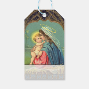 Vintage Jungfrau Maria und Baby Jesus Weihnachten Geschenkanhänger