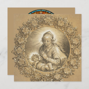 Vintage Jungfrau Mary & Jesus Religious Neujahr Karte