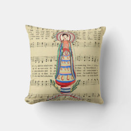 Vintage Jungfrau Mary Our Lady of Light Folksart Kissen