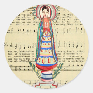 Vintage Jungfrau Mary Our Lady of Light Folksart Runder Aufkleber