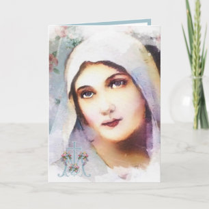 Vintage Jungfrau Mary Religious Watercolor Cross Karte