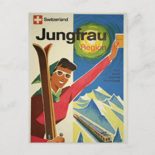 Vintage Jungfrau Schweiz Skifahren Reise Postkarte