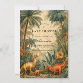 Vintage Jungle Dinosaur Baby Shower Einladung (Vorderseite)