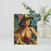 Vintage Jungle Pulp Girl Postkarte (Stehend Vorderseite)