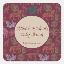 Vintage Jungle Safari Pink Babydusche Quadratischer Aufkleber