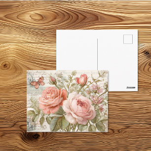 Vintage Junk Journal Rosen und Schmetterlingskunst Postkarte