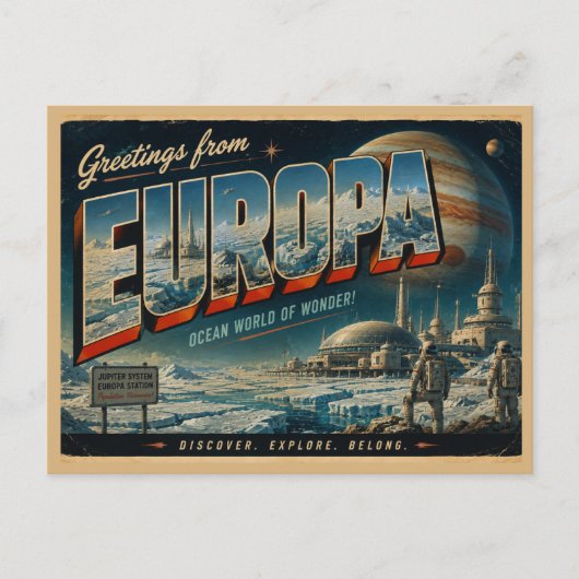 Vintage-Jupiter-Mond-Reise-Kunst Postkarte (Vorderseite)