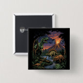 Vintage-Jurazeit-Dinosaurier Rex und Triceratops Button (Vorne & Hinten)