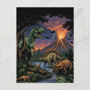 Vintage-Jurazeit-Dinosaurier Rex und Triceratops Postkarte
