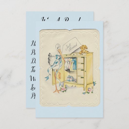 Vintage "Just Arrived"-Geburtsankündigung Einladung (Vorne/Hinten)