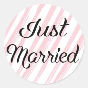 Vintage Just Married Rosa & Weiße Streifen Hochzei Runder Aufkleber