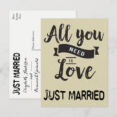 Vintage Just Married Tan & Black Wedding Liebe Ankündigungspostkarte (Vorne/Hinten)