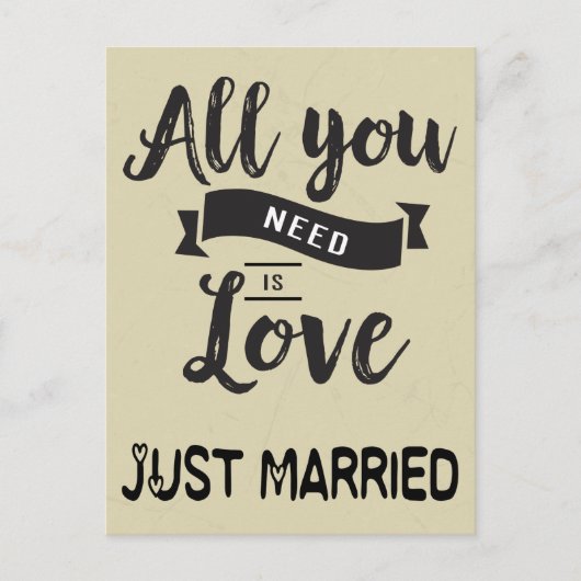 Vintage Just Married Tan & Black Wedding Liebe Ankündigungspostkarte (Vorderseite)