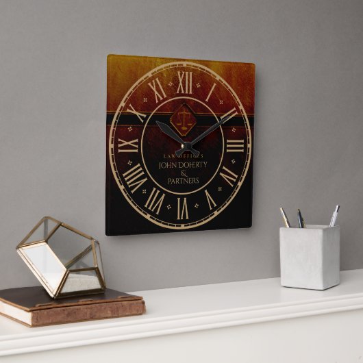 Vintage Justizskala | Rechtsanwaltsbüro Quadratische Wanduhr (Büro)