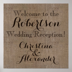 Vintage-Jute-Hochzeitsempfang-Willkommensschild Poster