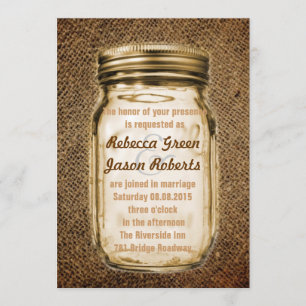 vintage Jute Landhaus-Mason-Glas-Hochzeit Einladung