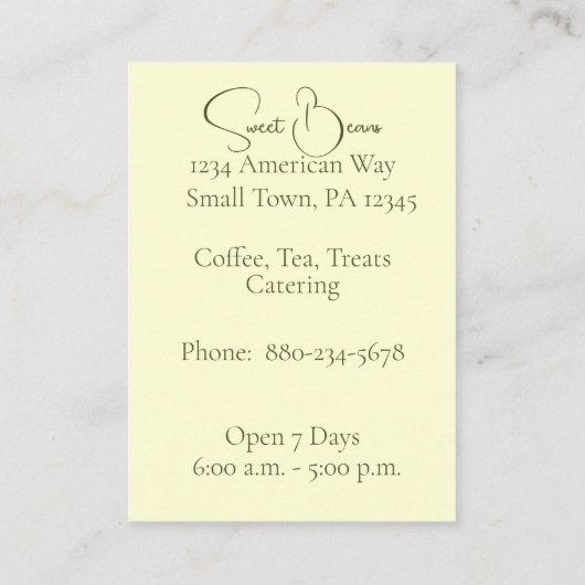 Vintage Kaffee-Kaffeekarte Visitenkarte (Rückseite)