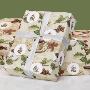 Vintage-Kaffeebohnen & Tassen-Muster Shop-Markenlo Geschenkpapier