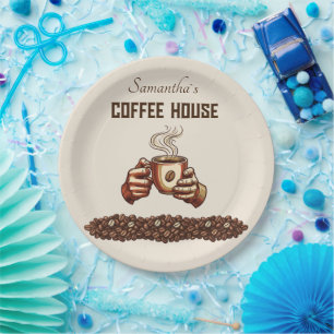 Vintage-Kaffeetasse Terrakotta-Café-Branding Pappteller